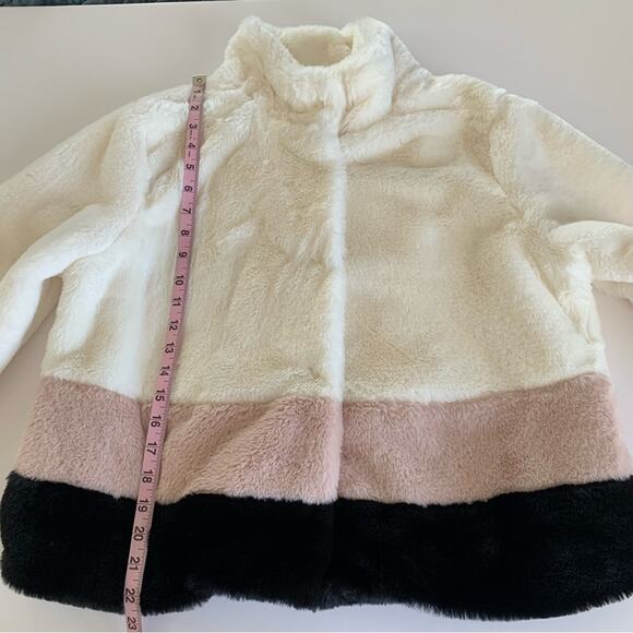 Forever 21 White/Black/Light Pink Colorblock Faux Fur Coat Jacket Large - Picture 6 of 8